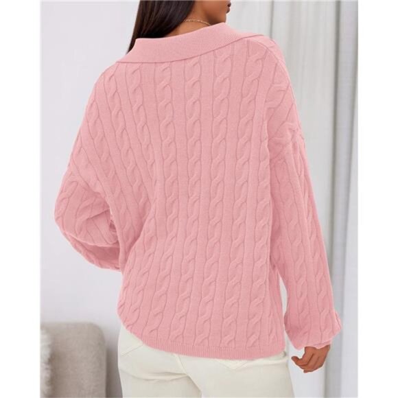 ✨ Women’s Oversized V-Neck Cable Knit Sweater | Cozy Fall & Winter Pullover ✨ - Picture 3 of 6